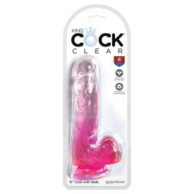 King Cock Clear with Balls-Pink 6"